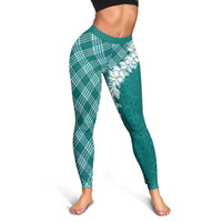 Hawaii Aloha Plumeria Lei Teal Palaka Leggings - Polynesian Pride