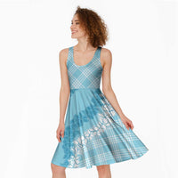 Hawaii Aloha Plumeria Lei Turquoise Palaka Midi Dress - Polynesian Pride