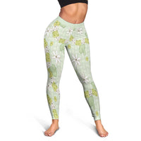 Hawaii Anthurium Tiare Pikake Lei Leggings Sage Green Lauhala Art Pattern
