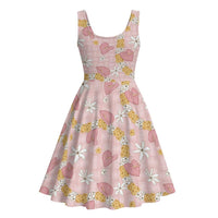 Hawaii Anthurium Tiare Pikake Lei Midi Dress Akala Lauhala Art Pattern