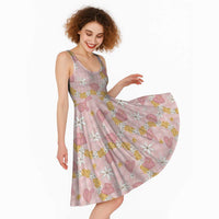 Hawaii Anthurium Tiare Pikake Lei Midi Dress Akala Lauhala Art Pattern
