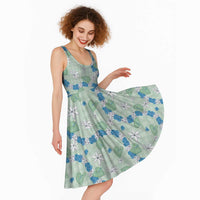 Hawaii Anthurium Tiare Pikake Lei Midi Dress Omaomao Lauhala Art Pattern