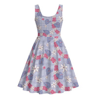 Hawaii Anthurium Tiare Pikake Lei Midi Dress Poni Lauhala Art Pattern