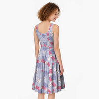 Hawaii Anthurium Tiare Pikake Lei Midi Dress Poni Lauhala Art Pattern
