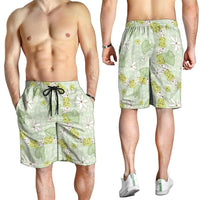 Hawaii Anthurium Tiare Pikake Lei Shorts for Men Sage Green Lauhala Art Pattern