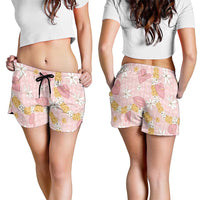 Hawaii Anthurium Tiare Pikake Lei Shorts for Women Akala Lauhala Art Pattern