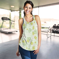 Hawaii Anthurium Tiare Pikake Lei Women Racerback Tank Sage Green Lauhala Art Pattern