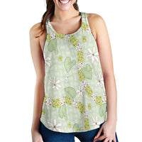 Hawaii Anthurium Tiare Pikake Lei Women Racerback Tank Sage Green Lauhala Art Pattern