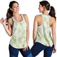 Hawaii Anthurium Tiare Pikake Lei Women Racerback Tank Sage Green Lauhala Art Pattern