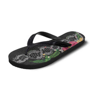Hawaii DNA Kakau Tattoo Flip Flops with Plumeria and Hibiscus Tropical Plants Black Color LT03 - Polynesian Pride