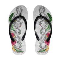 Hawaii DNA Kakau Tattoo Flip Flops with Plumeria and Hibiscus Tropical Plants White Color