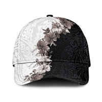 Hawaii Grayscale Hibiscus Flowers Classic Cap Polynesian Pattern Half Black White Version LT03 Universal Fit Black - Polynesian Pride