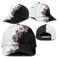 Hawaii Grayscale Hibiscus Flowers Classic Cap Polynesian Pattern Half Black White Version LT03 - Polynesian Pride