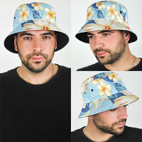 Hawaii Hibiscus Plumeria Blue Bucket Hat Polynesian Pattern