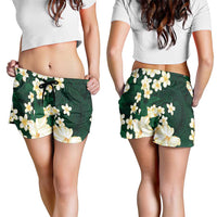 Hawaii Hibiscus Plumeria Green Shorts for Women Polynesian Pattern