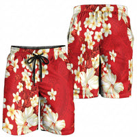 Hawaii Hibiscus Plumeria Red Shorts for Men Polynesian Pattern