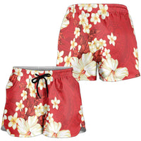 Hawaii Hibiscus Plumeria Red Shorts for Women Polynesian Pattern