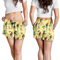 Hawaii Hula Girl Tropical Shorts for Women Yellow Palaka