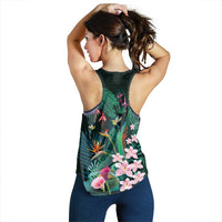 Hawaii Hummingbird Tropical Flowers Women Racerback Tank Dark Green LT01 - Polynesian Pride
