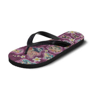 Hawaii Islands Map Design with Japanese Landscape Flip Flops Hawaiian Japan Fusion Art Pink Color