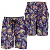Hawaii Islands Map Design with Japanese Landscape Shorts for Men Hawaiian Japan Fusion Art Purple Color