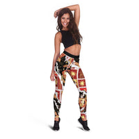 Hawaii Japanese Culture Black Leggings Spring Cranes Aloha Pattern