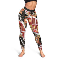Hawaii Japanese Culture Black Leggings Spring Cranes Aloha Pattern