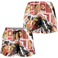 Hawaii Japanese Culture Black Shorts for Women Spring Cranes Aloha Pattern