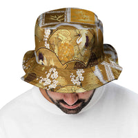 Hawaii Japanese Culture Gold Bucket Hat Spring Cranes Aloha Pattern