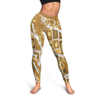 Hawaii Japanese Culture Gold Leggings Spring Cranes Aloha Pattern