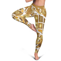 Hawaii Japanese Culture Gold Leggings Spring Cranes Aloha Pattern