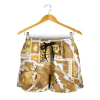 Hawaii Japanese Culture Gold Shorts for Women Spring Cranes Aloha Pattern LT01 - Polynesian Pride
