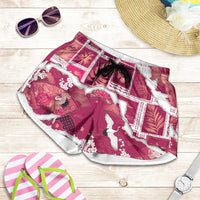 Hawaii Japanese Culture Pink Shorts for Women Spring Cranes Aloha Pattern