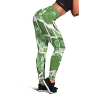 Hawaii Japanese Culture Sage Green Leggings Spring Cranes Aloha Pattern