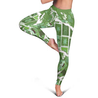 Hawaii Japanese Culture Sage Green Leggings Spring Cranes Aloha Pattern