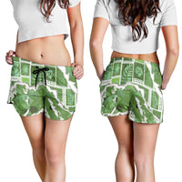 Hawaii Japanese Culture Sage Green Shorts for Women Spring Cranes Aloha Pattern LT01 - Polynesian Pride
