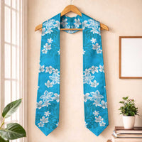 Hawaii Monstera Deliciosa Graduation Stole Blue Plumeria Polynesian Pattern