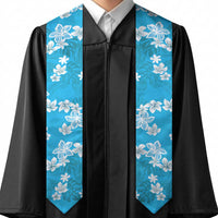 Hawaii Monstera Deliciosa Graduation Stole Blue Plumeria Polynesian Pattern