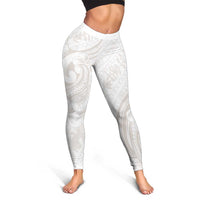 Hawaii Plumeria Lokelani Pikake Lei Leggings Sandy Beige Polynesian Tattoo