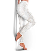 Hawaii Plumeria Lokelani Pikake Lei Leggings Sandy Beige Polynesian Tattoo