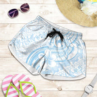 Hawaii Plumeria Lokelani Pikake Lei Shorts for Women Uliuli Polynesian Tattoo LT9 Blue - Polynesian Pride
