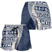 Hawaii Plumeria Tribal Vintage Shorts for Women Special Blue
