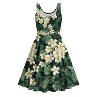 Hawaii Plumeria Tropical Leaves Midi Dress Monstera Calathea Palm Fronds