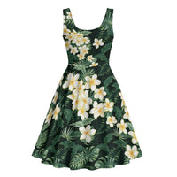 Hawaii Plumeria Tropical Leaves Midi Dress Monstera Calathea Palm Fronds
