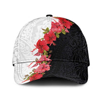Hawaii Red Hibiscus Flowers Classic Cap Polynesian Pattern Half Black White Version LT03 Universal Fit Black - Polynesian Pride