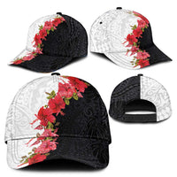 Hawaii Red Hibiscus Flowers Classic Cap Polynesian Pattern Half Black White Version LT03 - Polynesian Pride