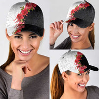 Hawaii Red Hibiscus Flowers Classic Cap Polynesian Pattern Half Black White Version LT03 - Polynesian Pride