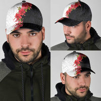 Hawaii Red Hibiscus Flowers Classic Cap Polynesian Pattern Half Black White Version LT03 - Polynesian Pride