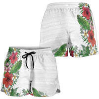 Hawaii Tropical Flowers and Leaves Shorts for Women Tapa Pattern White Mode