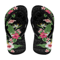Hawaii Tropical Flowers Flip Flops Polynesian Tattoo Black